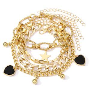 Golden Color Metal Thick Chain fashion Bracelet Set